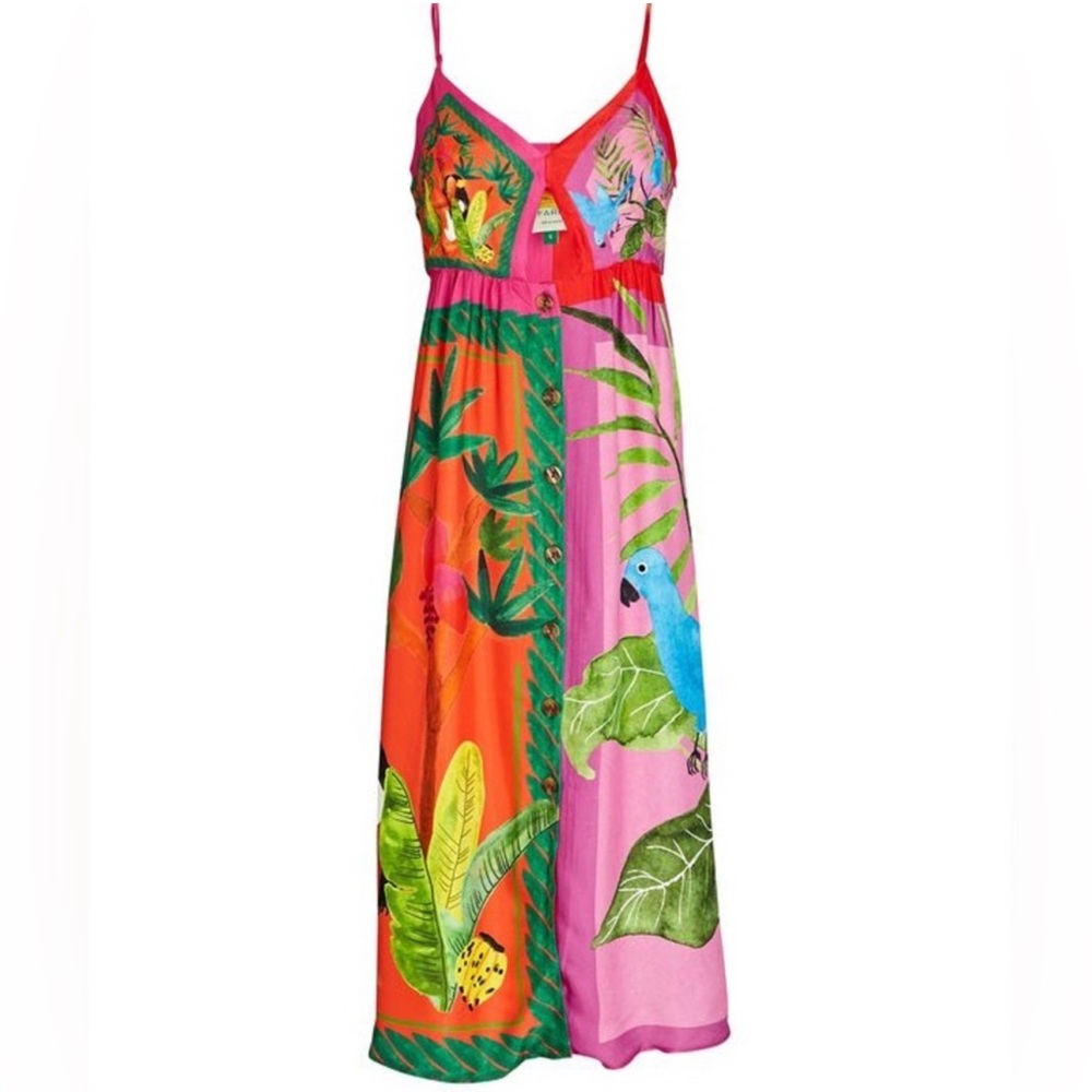 Farm Rio Mixed Scarves Cutout Midi Dress